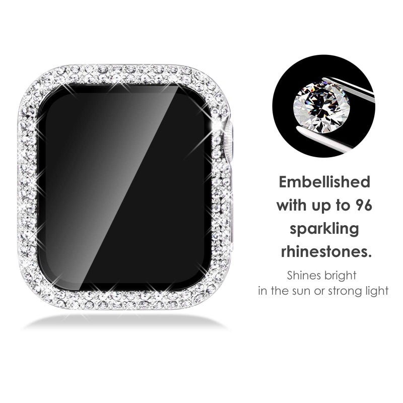 NewWays 2-Pack Bling Compatible for Apple Watch Cases 44mm SE Series 6 5 4, Protective Bumper for iWatch SE Series 4/5/6 (44mm, Silver/Clear) - Image 2